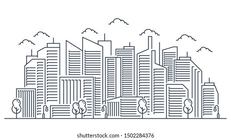 Line Art Vector Illustration of City line in white background with Skyscrapers. Vector illustration