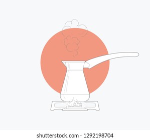 line art vector illustration of a coffee-pot on a gas stove. isolated white background. Vector illustration design for t-shirt graphics, posters, guidelines and other uses