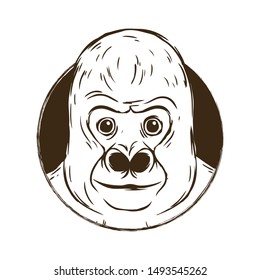 Line Art Vector Illustration. Concept logo: Cute Cartoon Character - Gorilla full face