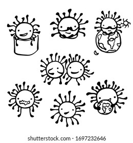 Line art vector illustration. Coronovirus line of art. Black on white simple doodle style image. covid-19 pandemic. Vector illustration.