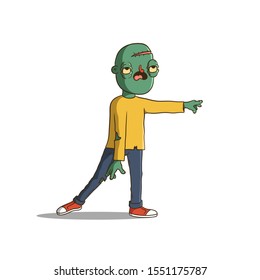 Line art Vector Illustration. Cute Cartoon Character: Zombie walks with outstretched arms