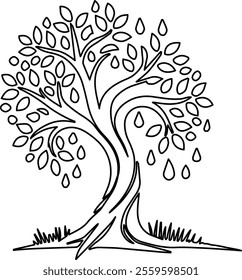 Line Art Vector Illustration Design of a Tree – Minimalist Nature Drawing for Creative Projects.