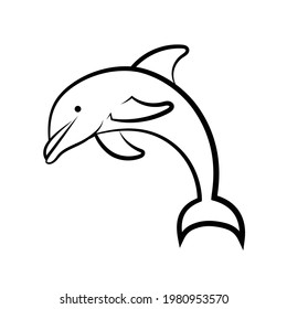Line art vector illustration of a dolphin jumping from the sea