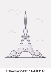 Line Art Vector Illustration of Eiffel Tower. 