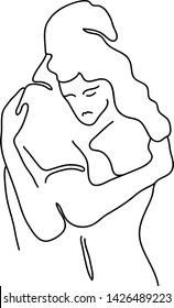 Line Art Vector Illustration of Embracing Couple