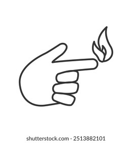 Ilustração vetorial de arte em linha de um gesto de mão com dedo de fogo, simbolizando criatividade e emoção.