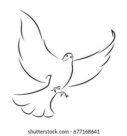 Line Art Vector Illustration Of A Flying White Dove.