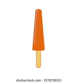 Line art vector illustration of fruit, orange popsicle ice cream or frozen juice on a stick in pastel colors. Isolated on white background.