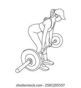 line art vector illustration of gym exercise woman waist movement, Woman Lifting Weights