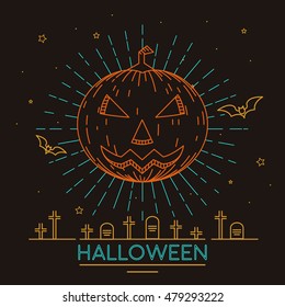 Line art vector illustration for Halloween Pumpkin