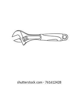 Line Art Vector Illustration Handtool Adjustable Wrench Coloring Page Icon Logo Label Template Element for Design Realistic Fine Details