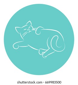 Line Art Vector Illustration of A Happy House Cat Laying Down
