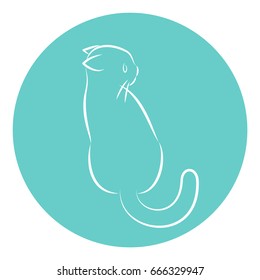 Line Art Vector Illustration of A House Cat. Drawing. Rear View.