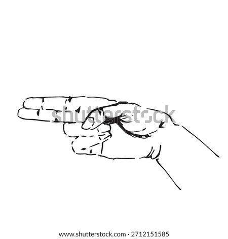 Line art vector illustration of a human hand holding, pinching, or grasping an imaginary object, isolated on white.