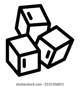 Line art vector illustration icon of three sugar cubes falling on a white background