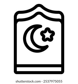 Ilustração vetorial de arte de linha de um livro islâmico com uma lua crescente e estrela, perfeito para projetos de ramadã