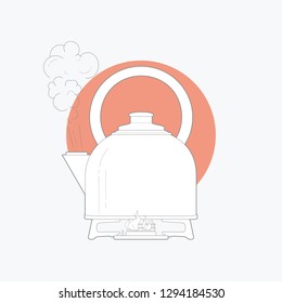 line art vector illustration kettle on a gas stove. isolated white background. Vector illustration design for t-shirt graphics, posters, guidelines and other uses