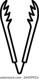 Line art vector illustration of kitchen tongs isolated on white background | tongs, kitchen utensil, cooking tool, outline, vector
