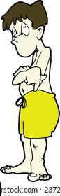 Line art vector illustration of little surfer boy.