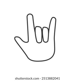 Line art vector illustration of I love you hand gesture, commonly used in sign language.