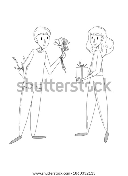 Line Art Vector Illustration Man Woman Stock Vector (Royalty Free ...