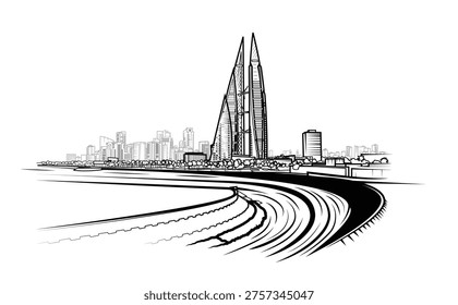 Line art vector illustration of the Manama skyline the capital and largest city of Bahrain