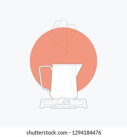 line art vector illustration milk pot on a gas stove. isolated white background. Vector illustration design for t-shirt graphics, posters, guidelines and other uses