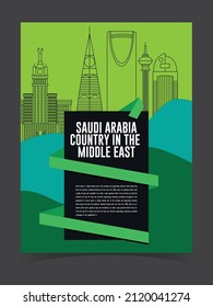 Line Art Vector Illustration of Modern Riyadh City with Skyscrapers. Flat Line Graphic. Typographic Style Banner. The Most Famous Building. vector art poster 