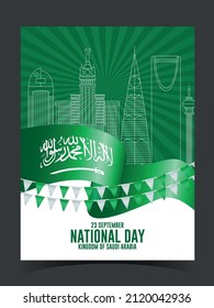 Line Art Vector Illustration of Modern Riyadh City with Skyscrapers. Saudi Arabia National Day. line Art vector poster.