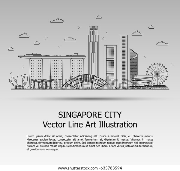 Line Art Vector Illustration Modern Singapore Stock Vector