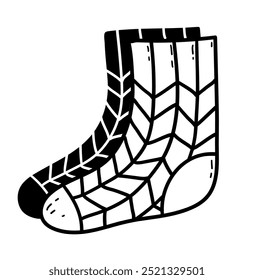 Line art vector illustration of a pair of wool socks