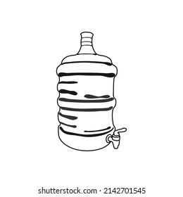ilustración vectorial de arte de línea de galón de agua potable recargable con apertura y cierre de grifos de agua