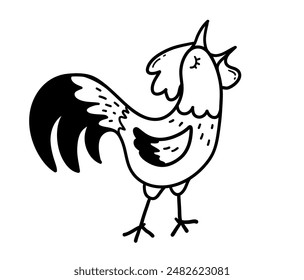 Line art vector illustration of rooster crowing