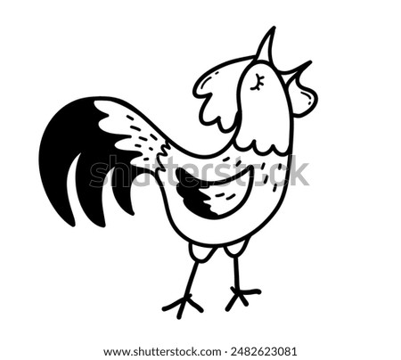 Line art vector illustration of rooster crowing