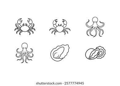 line art vector illustration of sea animals