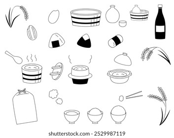 Conjunto de Ilustración vectorial de arte de línea de arroz y arroz cocido
