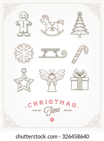 Line art vector illustration - Set of Christmas signs and symbols