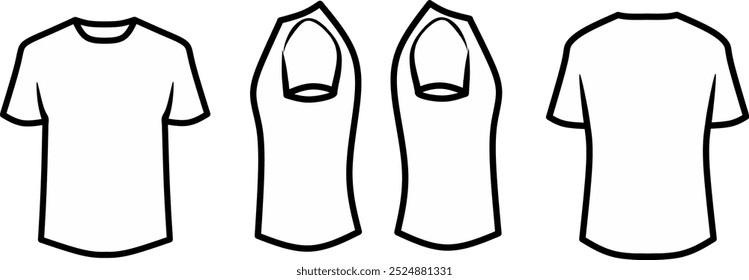 Line art vector illustration showing front, back, and side views. Ideal for apparel design, mockups, and presentations