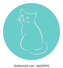 Line Art Vector Illustration of A Sitting House Cat. Drawing.