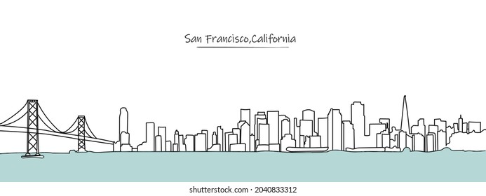 It is a line art vector illustration of skyline of San Francisco, California. 