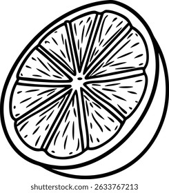 Line Art Vector Illustration of Sliced Orange Fruit High Quality Design on Transparent Background