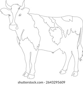 Line art vector illustration of a spotted cow. Perfect for farm animal themes, agricultural content, or coloring pages.

