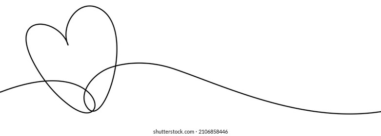 A line art vector illustration of a string with a single heart on an isolated white background