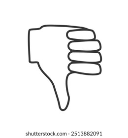 Line art vector illustration of a thumbs down hand gesture, symbolizing disapproval and negativity.