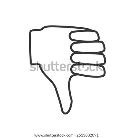 Line art vector illustration of a thumbs down hand gesture, symbolizing disapproval and negativity.