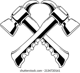 a line art vector illustration of two hammers