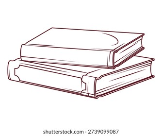 Line art vector illustration of two stacked hardcover books. Hand drawn monochrome outline design, isolated on white background. Literature concept for education, library, study, booklover.