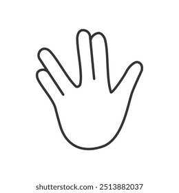 Ilustración vectorial artística de línea del gesto de la mano del saludo vulcano, que simboliza el saludo y la paz.