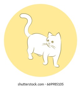 Line Art Vector Illustration of A White Cat.