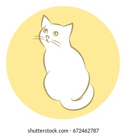 Line Art Vector Illustration of A White House Cat. Drawing. Rear View.